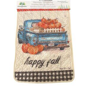 Evergreen Flag‎ Happy Fall Truck Quilted Garden Yard Flag Pumpkins Double Sided